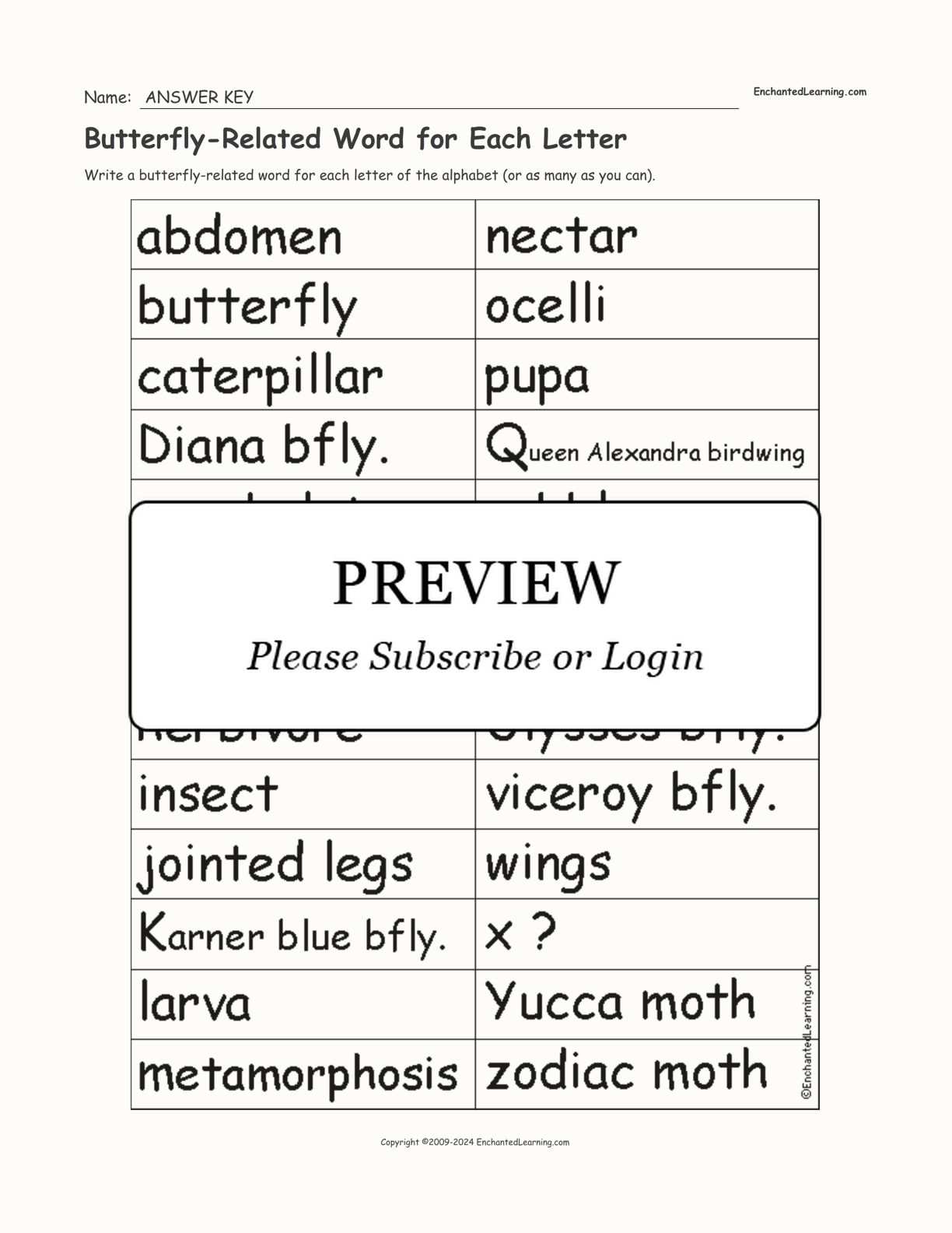Butterfly-Related Word for Each Letter interactive worksheet page 2