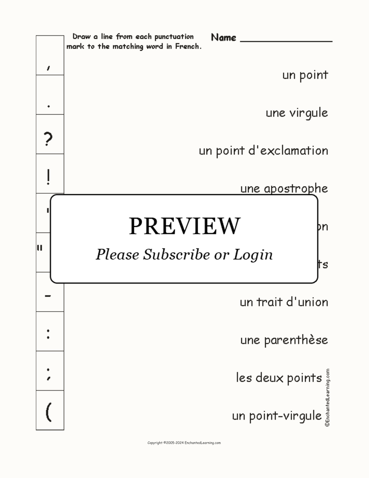 Match the French Punctuation Marks to the Pictures interactive worksheet page 1