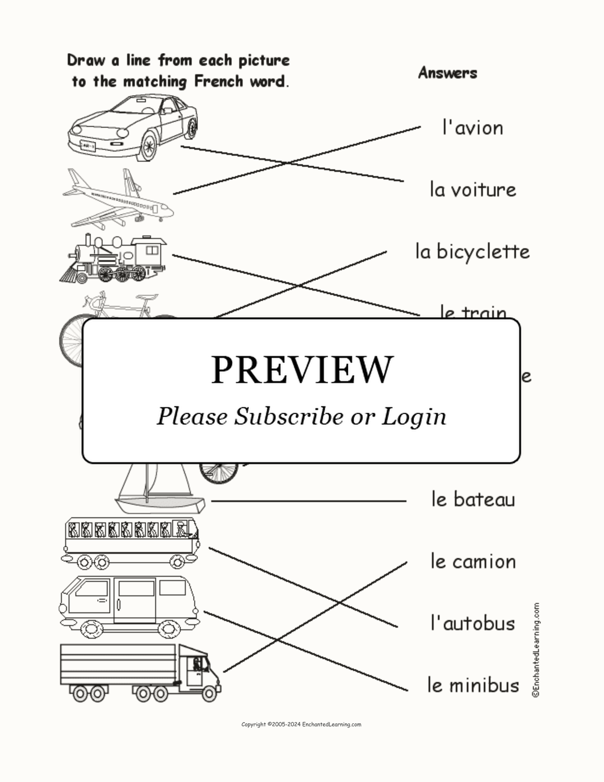 Match the French Vehicle Words to the Pictures interactive worksheet page 2