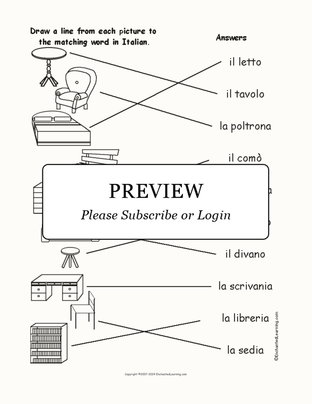 Match the Italian Furniture Words to the Pictures interactive worksheet page 2