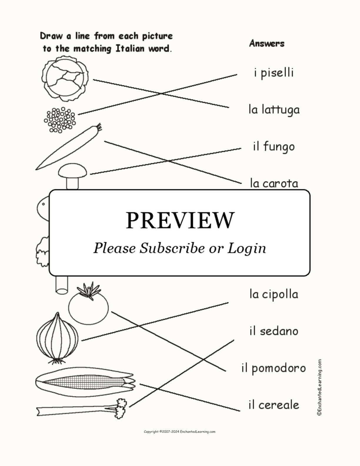 Match the Italian Vegetable Words to the Pictures interactive worksheet page 2